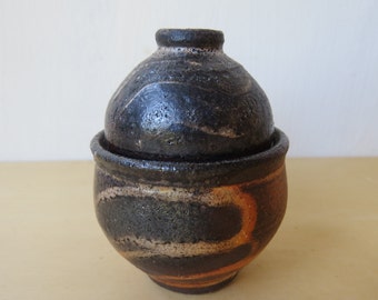 Ceramic small lidded jar, wood & soda fired, pottery candy jar, tea box