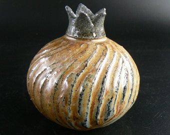 Art Ceramic Pomegranate, Besamim Havdalah, wood and soda fired pottery