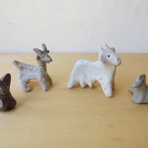 Whimsical Ceramic Animal Figurines// Goat// Cow//Bird// Cat