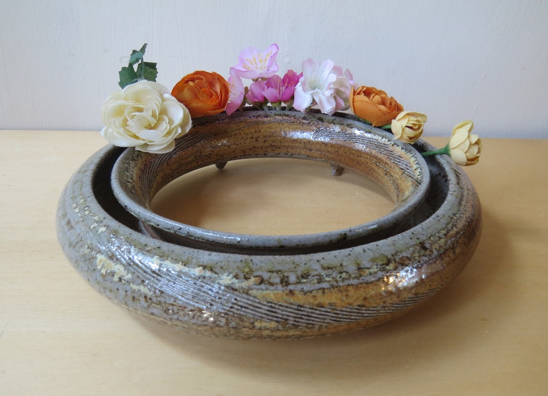 Ceramic Ring Vase: Handmade Soda Fired Pottery Centerpiece Inch) 