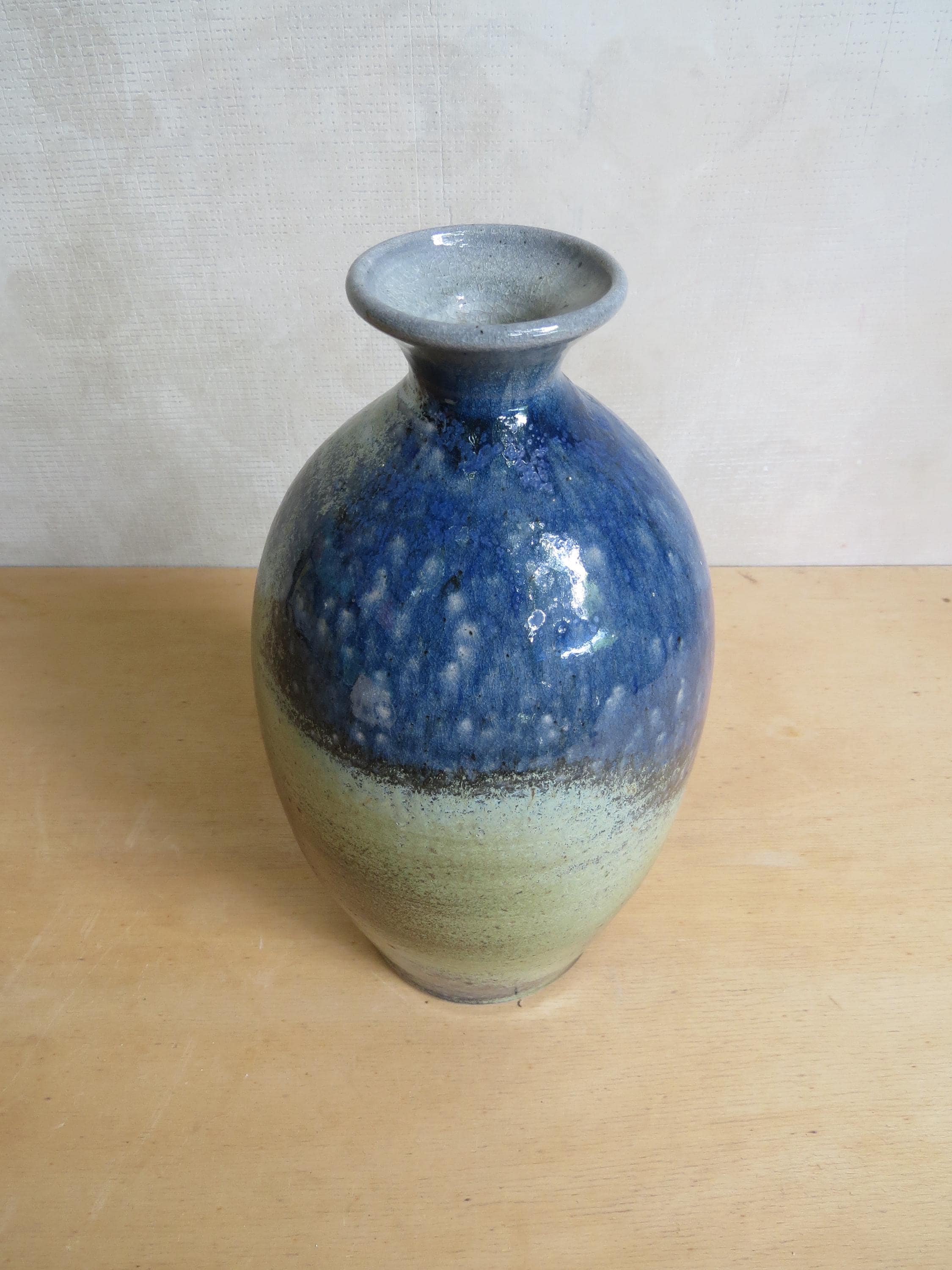 陶器のボトル花瓶、青/緑、9.75インチ、木とソーダで焼成 - Etsy 日本
