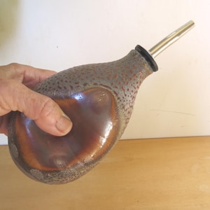 Rustic Ceramic Olive Oil Dispenser: Wood & Soda Fired, Kitchen Gift