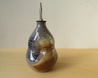 Olive oil dispenser, ceramic olive oil bottle, pottery cruet, wood and soda fired, rustic kitchen housewarming gift