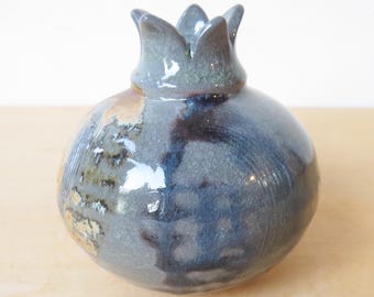 Ceramic Art  Pomegranate, Havdalah Spice Box or Bud vase, Wood and Soda Fired