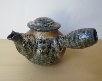 Ceramic Kyusu Teapot - 34 oz - wood and soda fired - volcanic crusty surface