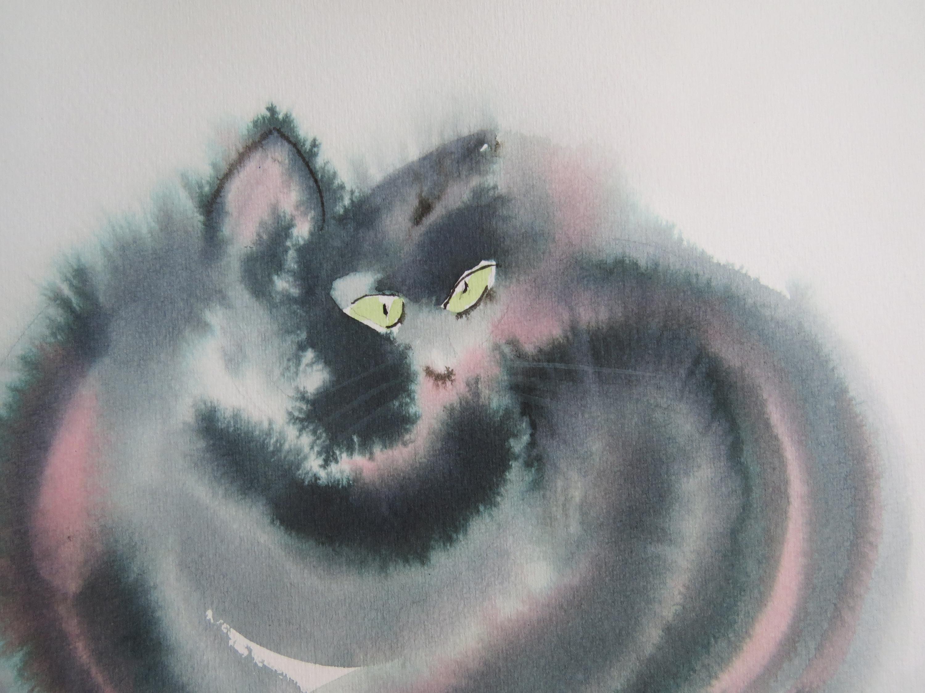 オリジナル水彩画、三毛猫の縞模様の子猫、12 x 16インチ - Etsy 日本