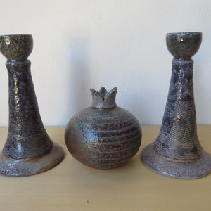 Ceramic Candlesticks // Pomegranate // RUSTIC--CRUSTY // Wood and Soda fired Handmade Pottery