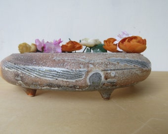 Ceramic Ring Vase: Wood & Soda Fired Low Centerpiece