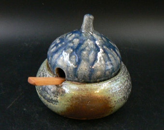 Ceramic Sugar Bowl, wood & soda fired, Gourd shaped Pottery honey pot