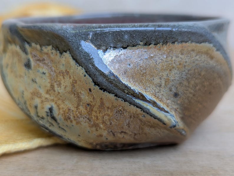 Ceramic Matcha Chawan Tea Bowl, Faceted Wood and Soda Fired Pottery - Etsy