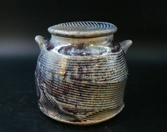 Ceramic Blue lidded jar/honey/sugar pot/Tea Box, wood and soda fired pottery