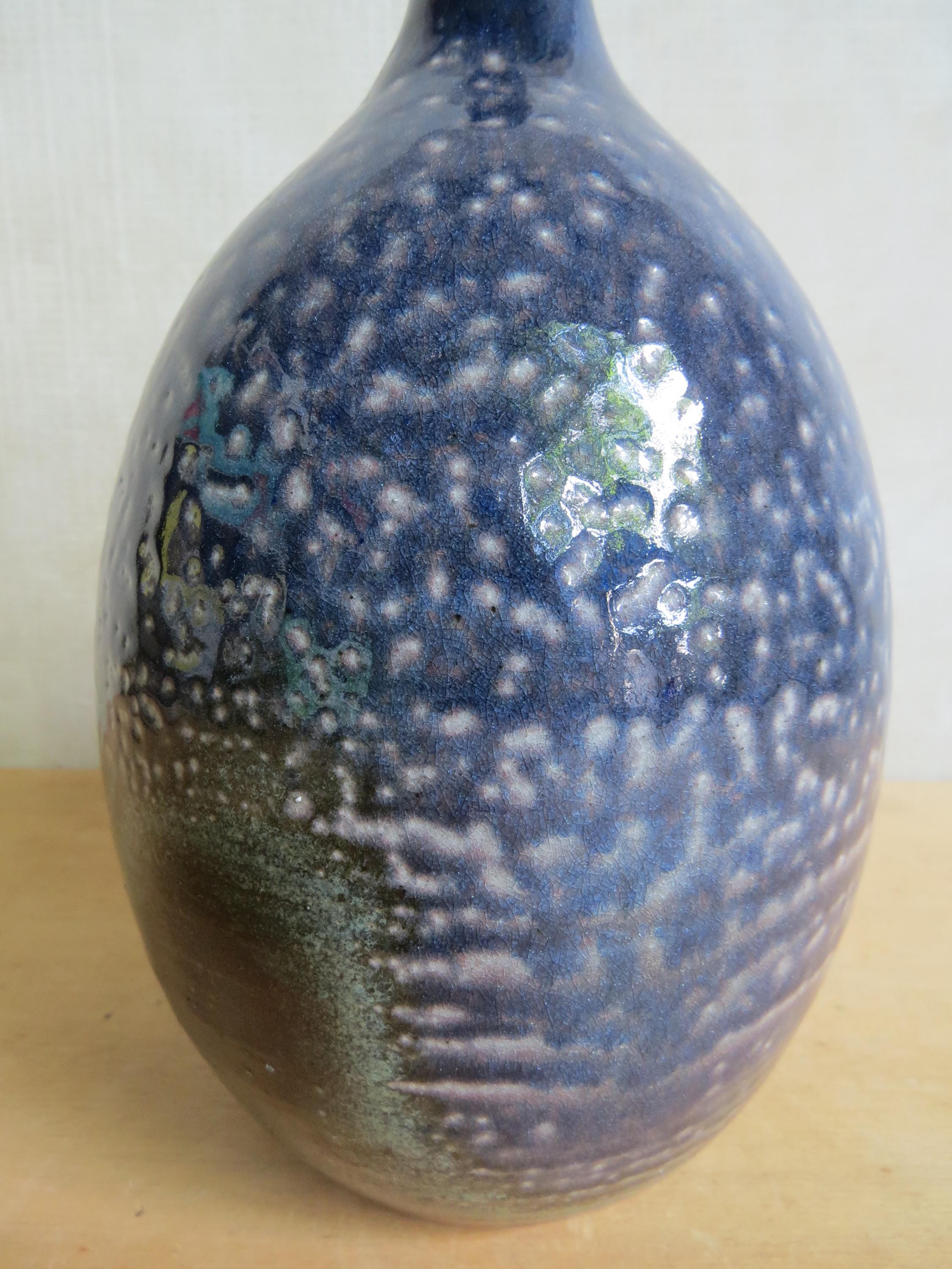 青い陶器のボトルの花瓶 - Etsy 日本