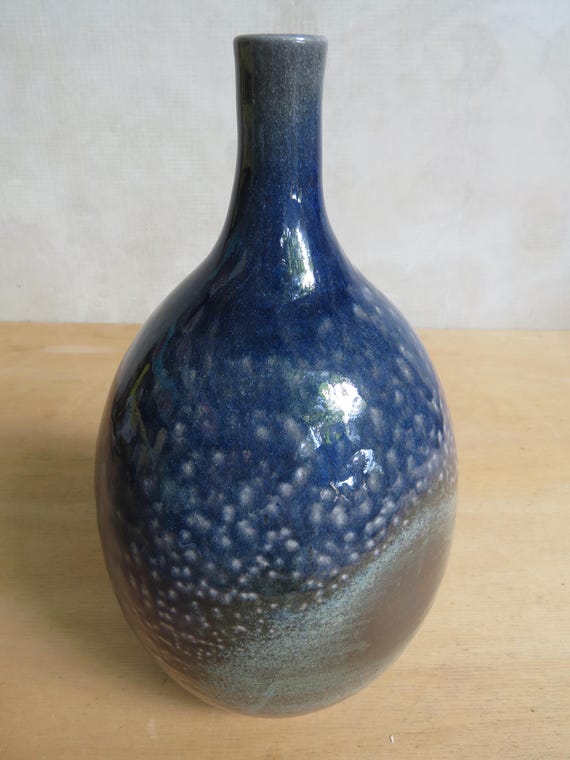 青い陶器のボトルの花瓶 - Etsy 日本