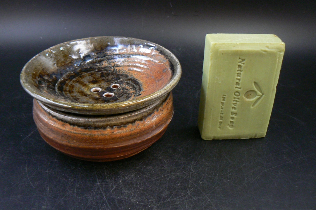 Ceramic Draining Soap Dish Two Piece Integrated Saucer Wood Etsy UK