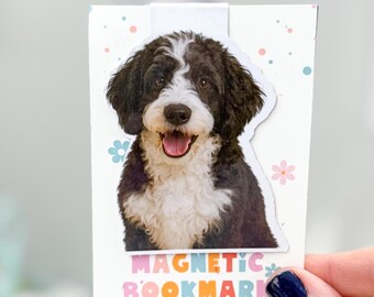 Bernedoodle Dog Magnetic Bookmark, Black White Bi-Color Bernedoodle