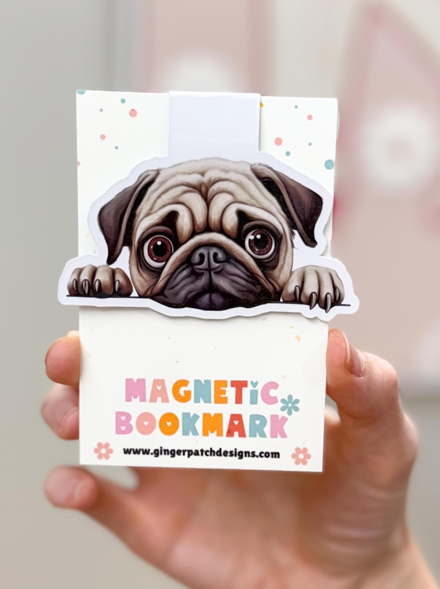 Pug Magnetic Bookmark, Fawn Pug, Bookmarks for Kids