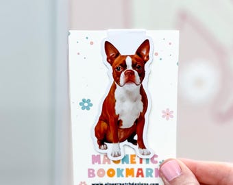 Red Boston Terrier Magnetic Bookmark - High Quality Photo Paper - Glossy Laminate Bookmark - Magnetic Closure Bookmark