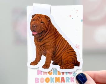Brown Shar Pei Magnetic Bookmark, Tan Sharpei Dog Bookmark