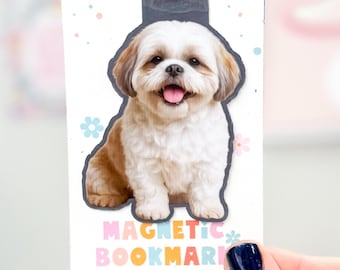 Shih Tzu Magnetic Bookmark, White Shih Tzu, Dog Bookmark