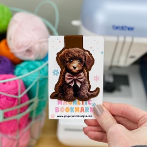 Brown Cockapoo Magnetic Bookmark, Brown Poodle with Bow, Poodle Puppy, Dog Bookmarks