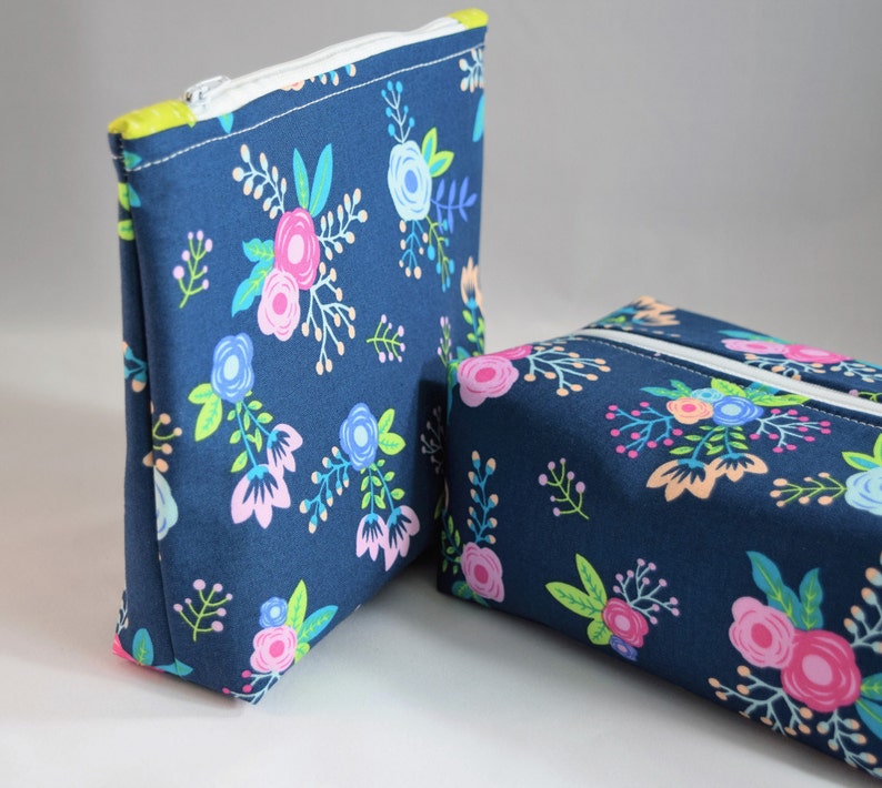 Navy Makeup Bags for Woman Women Toiletry Bag Ready to Ship Gift for Her Mom Gift Navy Floral Travel Bags 3 piece Toiletry Set