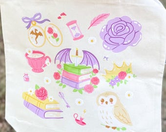 Whimsical Fantasy Fiction Canvas Tote Bag - Organic Cotton Tote Bag - Eco-Friendly Reusable Tote - Custom Crafty-Themed Design
