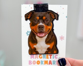 TriColor Pitbull Magnetic Bookmark, Black Brown Pit Bull, Tri-Color Dog Bookmark