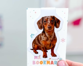 Dapple Dachshund Magnetic Bookmark - High Quality Photo Paper - Magnetic Closure Bookmark - Glossy Laminate Bookmark