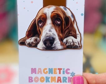 Basset Hound Magnetic Bookmark, Hound Dog, Sleepy Dog, Peeking Dog Bookmarks