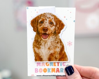 Aussiedoodle Magnetic Bookmark, Red Merle Doodle, Apricot Aussie Doodle, Dog Bookmark