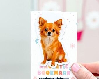 Long-Haired Chihuahua Magnetic Bookmark - High Quality Photo Paper - Glossy Laminate Bookmark - Magnetic Closure Bookmark