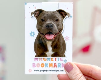 Blue Gray Pit Bull Dog Magnetic Bookmark