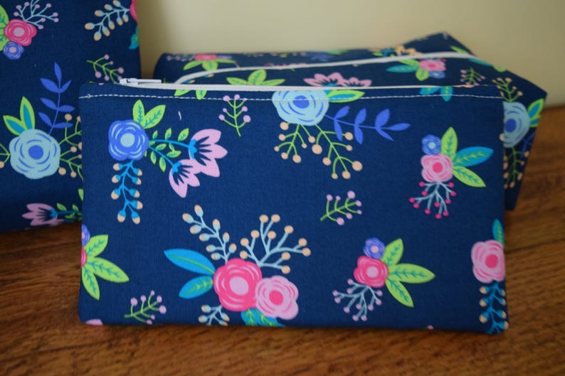 Navy Makeup Bags for Woman Women Toiletry Bag Ready to Ship Gift for Her Mom Gift Navy Floral Travel Bags 3 piece Toiletry Set