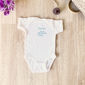 Personalized Ocean Wave Baby Onesie®, Custom Body Suit, Coming Home Outfit and Perfect Baby Shower Gift and Nursery Decor