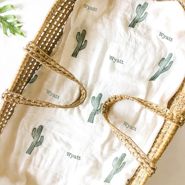 Personalized Cactus Swaddle, Handmade, 100% Double Gauze Bamboo Muslin, Custom Desert Southwestern Nursery Decor, Cowboy Baby Shower Gift