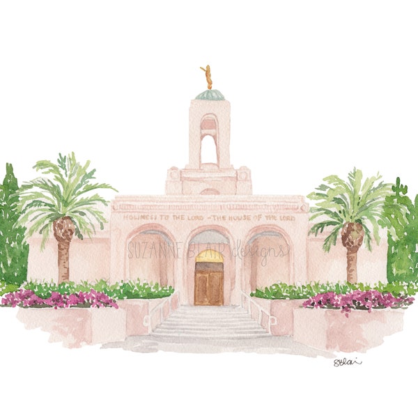 Newport Beach LDS Temple Watercolor Digital Download