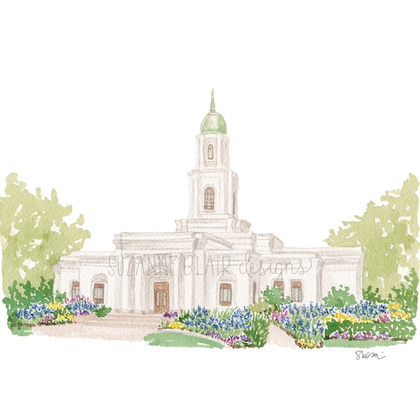 Austin Texas LDS Temple Watercolor Digital Download