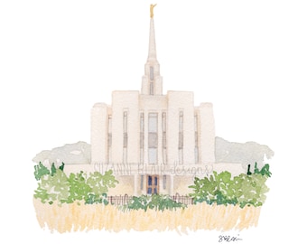 Oquirrh Mountain LDS Temple Watercolor Digital Download