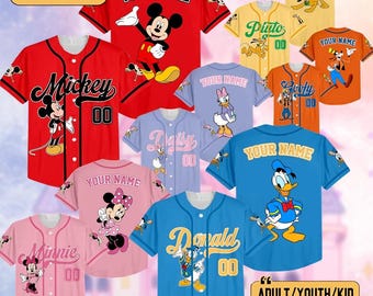 Personalisieren Sie Disney Micky und Freunde Baseball Jersey, Kundenspezifisches Disneyland Baseball Team-Shirt, Micky Maus Geburtstag, Geschenk für Disney-Fans
