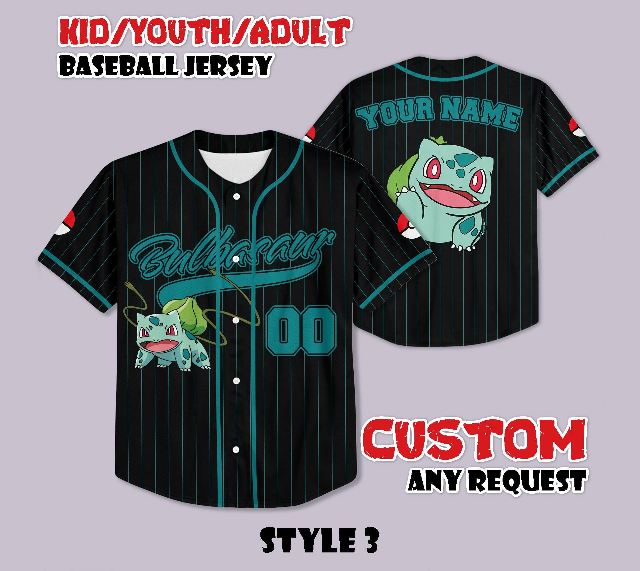 Discover Custom Bulbasaur Baseball Jersey, Anime Fan Gift