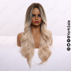 Face Balayage Brown to Blonde Long Synthetic Wig Natural Looking Hair No Lace Front Long Wig Water Wavy Heat Resistant image 5