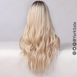 Light Blonde Platinum Dark Root Synthetic Wig for Black & White Women Natural Look Hair Wig Heat Resistant Long Wavy Layered Ombre image 2