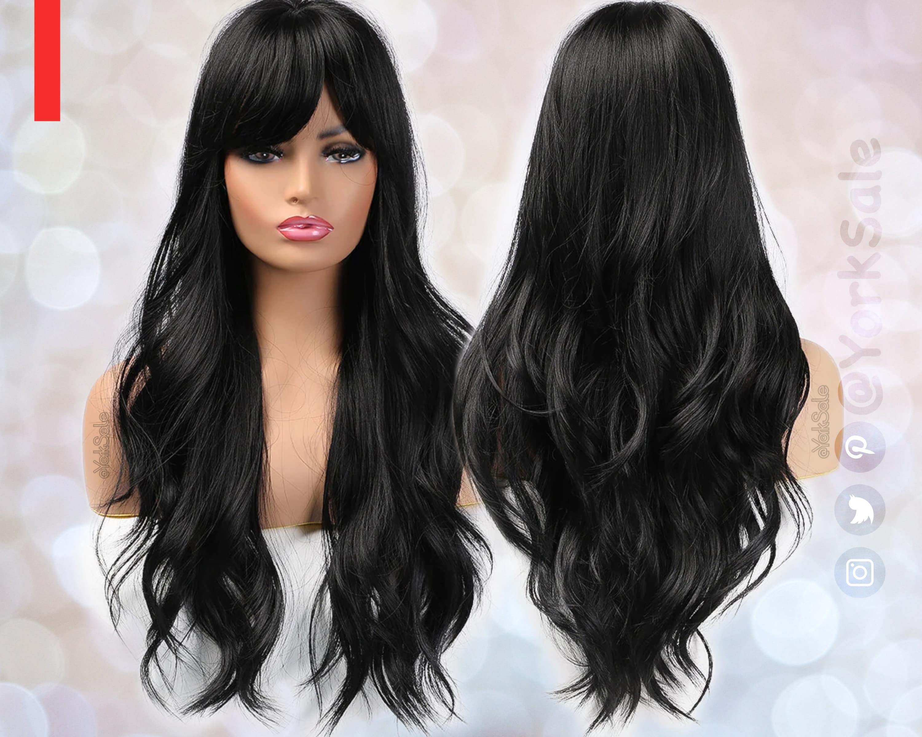 Bella Black Long Synthetic Wig with Bangs