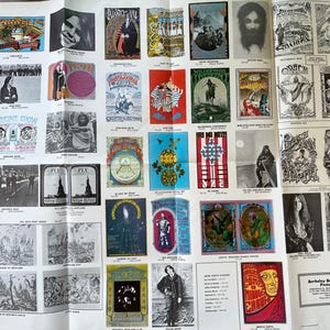 May include: A vintage poster collection featuring psychedelic art and music from the 1960s. The posters feature bands like The Grateful Dead, Janis Joplin, and The Doors, as well as iconic images of peace, love, and freedom. The posters are printed on thick paper and have a distressed, vintage look.