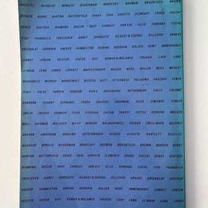 K&ouml;nnte beinhalten: Ein blau-wei&szlig; bedruckter Buchumschlag mit einer Liste von Namen in einem Raster. Die Namen sind wei&szlig;, mit einem blauen Farbverlauf im Hintergrund. Der Text "0-8109-2287-8" befindet sich unten rechts.