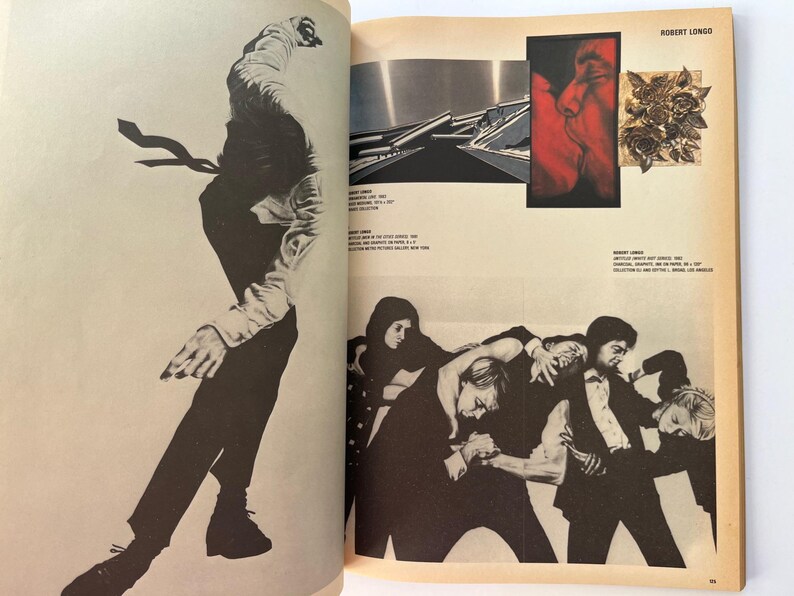 K&ouml;nnte beinhalten: Eine Seite aus einem Vintage-Magazin mit Schwarz-Wei&szlig;-Bildern. Ein Bild zeigt eine Silhouette in Bewegung. Weitere Bilder zeigen eine Landschaft, eine Nahaufnahme eines Gesichts und eine Gruppe von Figuren.