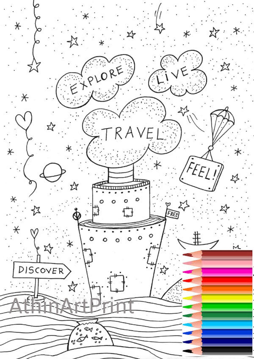 World Travel Coloring Book For Kids: Cute Kids Traveling Around The World  Pages To Color For Fun, Learning And Improving Hand Skills (Cool & Cute