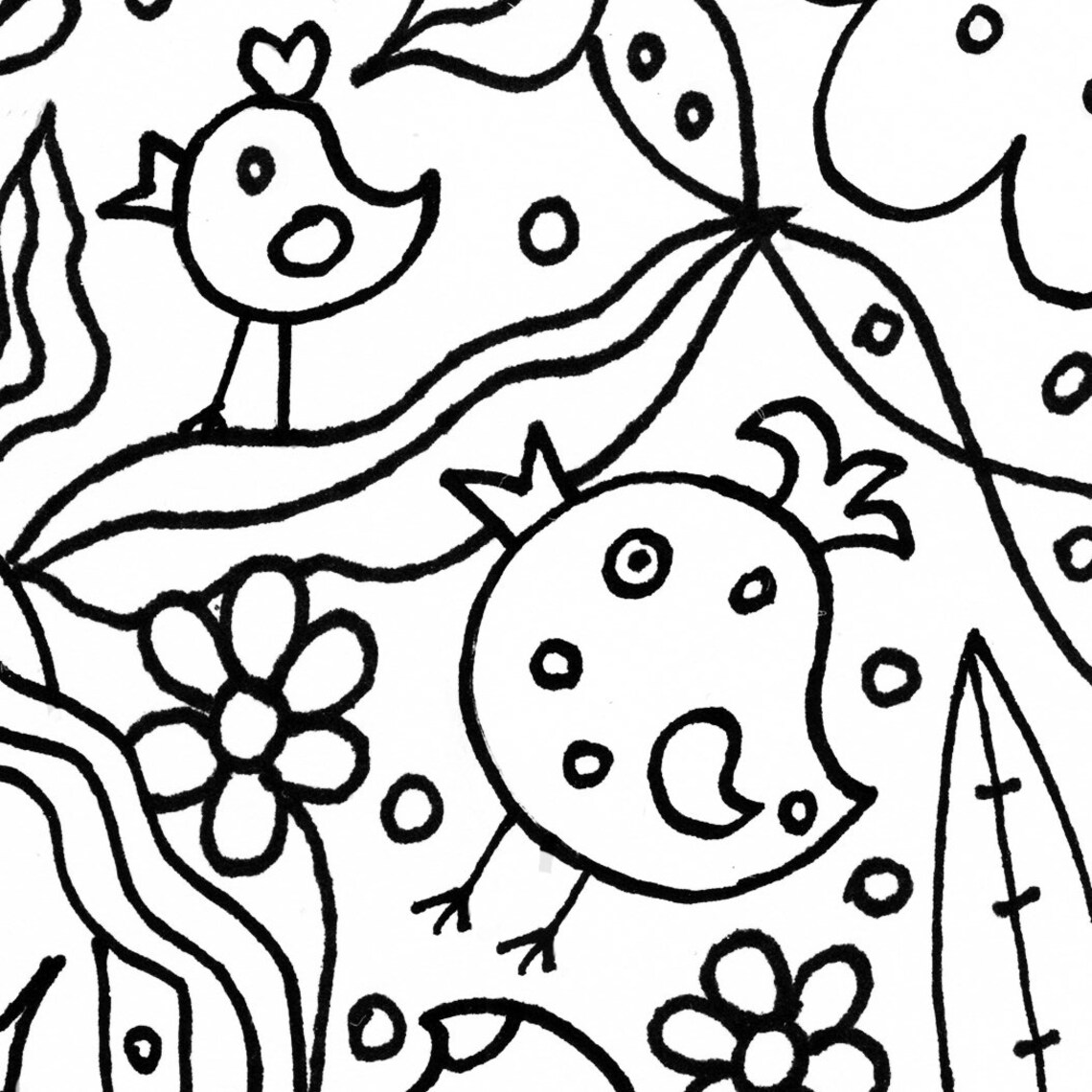 Bird Printable Coloring Page for Adults & Kids Art Therapy for Stress
