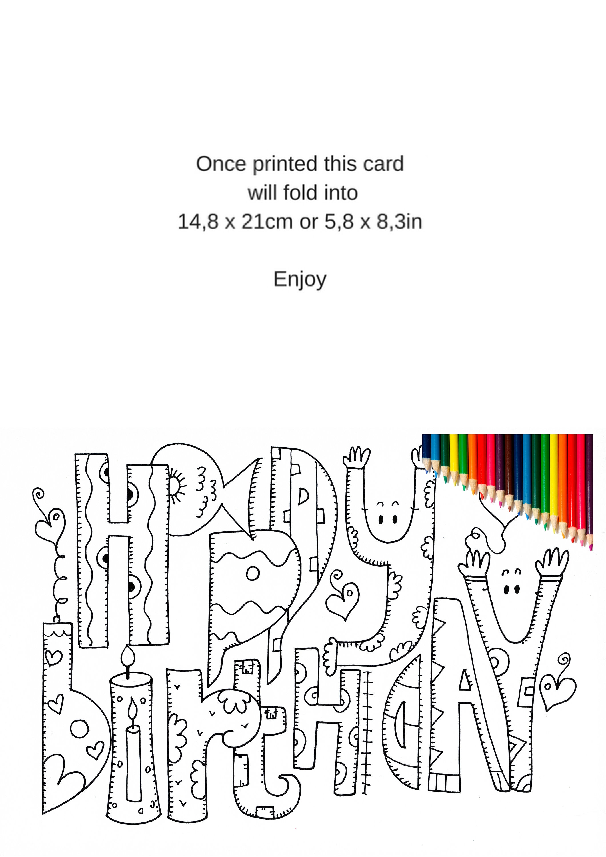 Happy Birthday Coloring Cards, Coloring Card Adult Coloring Card, Printable Card, Birthday Cards ...