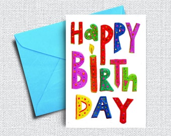 Joyful Colorful Birthday Card | Printable & Blank Birthday Card | INSTANT DOWNLOAD